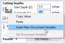 New Document Variable Pop-up menu